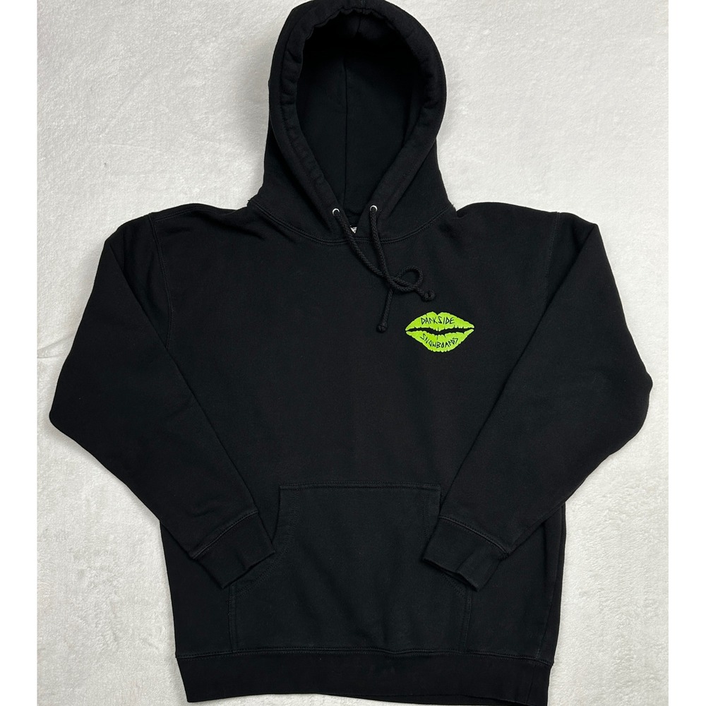 Darkside Snowboards Hoodie Mens L Black Neon Green Graphic Pullover Balaclava
